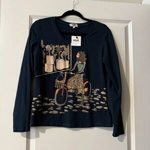 NEW Moschino Jeans Beaded Rhinestone Long Sleeve Shirt Navy Size XXXL 3x NWT